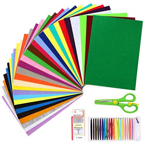 30 Colors Stiff Felt Fabric Sheets, 12x8 Assorted Felt Sheets fo...