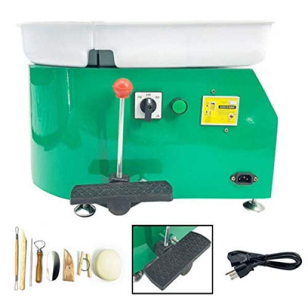 Green/Foot Pedal HOTSTORE 25CM 350W Electric Pottery Wheel Machine with Foot Pedal and Detachable Basin Easy Cleaning for Ceramic Work Clay Forming Machine DIY Art Craft Tool 110V/220V 