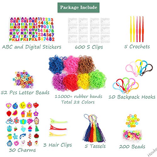 Houkr 11900+ Rainbow Rubber Bands Refill Kit, 11,000 Loom Bands, R...