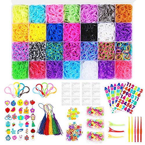 Houkr 11900+ Rainbow Rubber Bands Refill Kit, 11,000 Loom Bands, R...