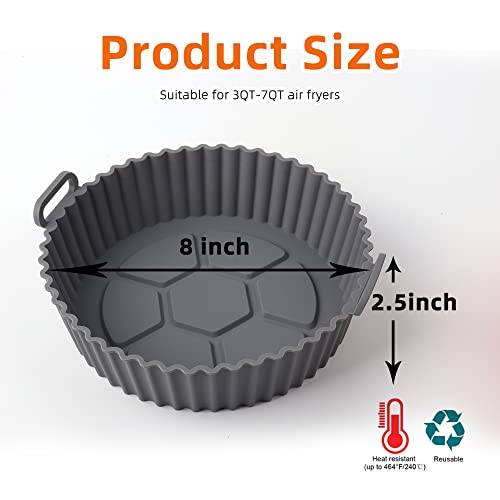 Air Fryer Silicone Liners Pot,2 PACK 8inch Silicone Air Fryer Bask...