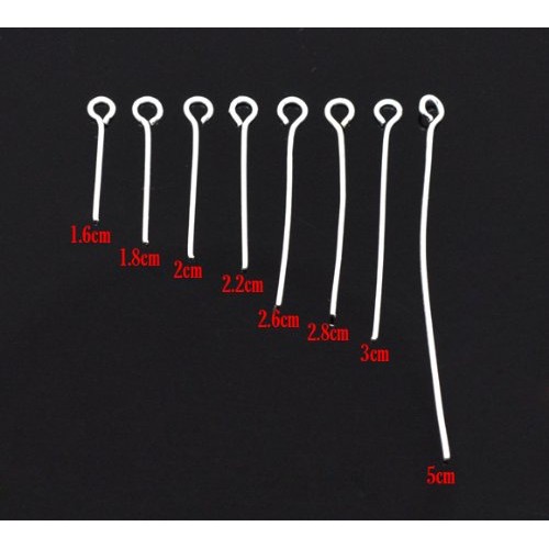 HOUSWEETY 800 PCs Mixed Silver Plated Eye Pins Findings