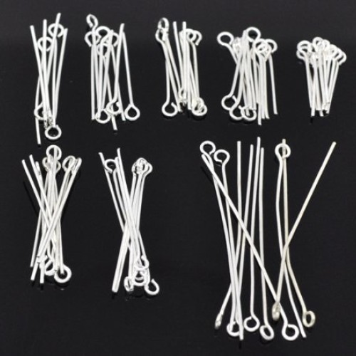 HOUSWEETY 800 PCs Mixed Silver Plated Eye Pins Findings