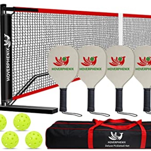 Pickleball Net with 4 Paddles and Balls for Driveway 22ft x 3ft, P...