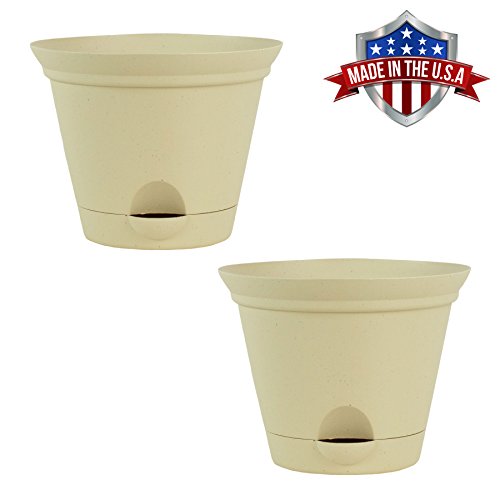 11.5 Inch Latte Quartz Plastic Self Watering Flare Flower Pot or G...