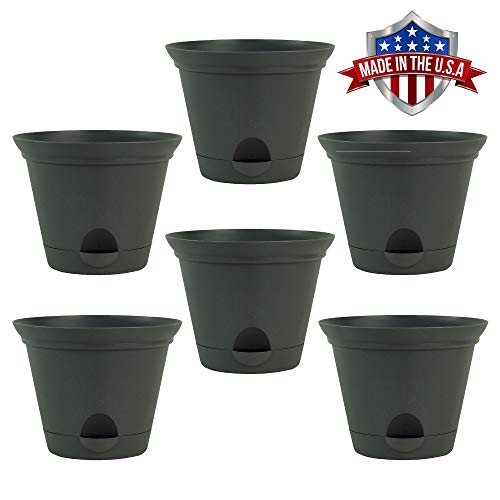 6 Pack 7-in. Flat Gray Plastic Self Watering Flare Flower Pot or G...