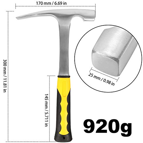 HOZEON 32 oz Brick Hammer, Flat head Rock Pick Hammer, 11.2 inch A...