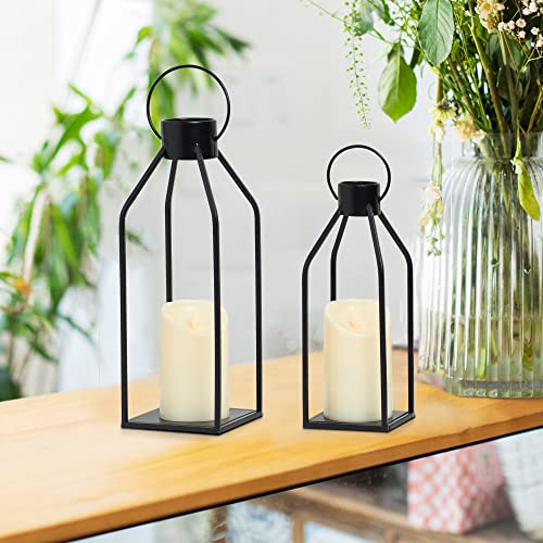 HPC Decor Modern Farmhouse Lantern Decor- Black Metal Candle Lante...