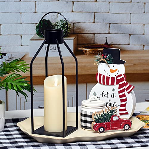 HPC Decor Modern Farmhouse Lantern Decor- Black Metal Candle Lante...