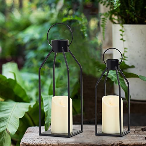 HPC Decor Modern Farmhouse Lantern Decor- Black Metal Candle Lante...