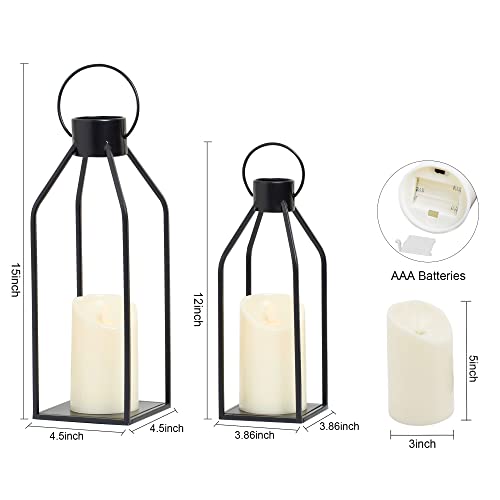 HPC Decor Modern Farmhouse Lantern Decor- Black Metal Candle Lante...
