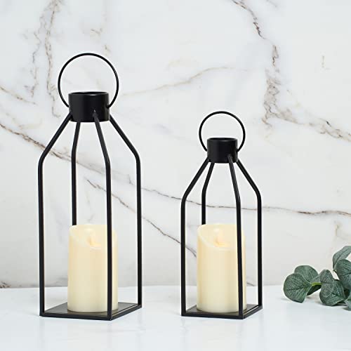 HPC Decor Modern Farmhouse Lantern Decor- Black Metal Candle Lante...