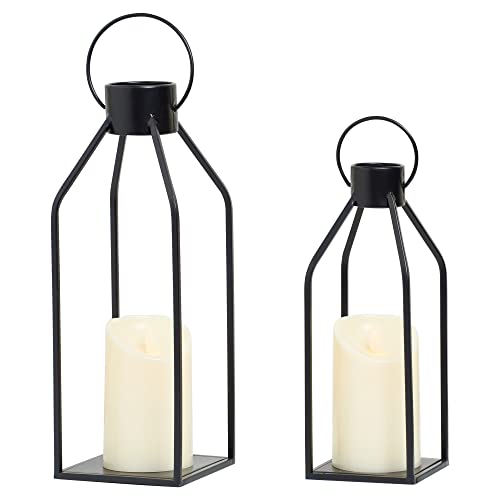 HPC Decor Modern Farmhouse Lantern Decor- Black Metal Candle Lante...