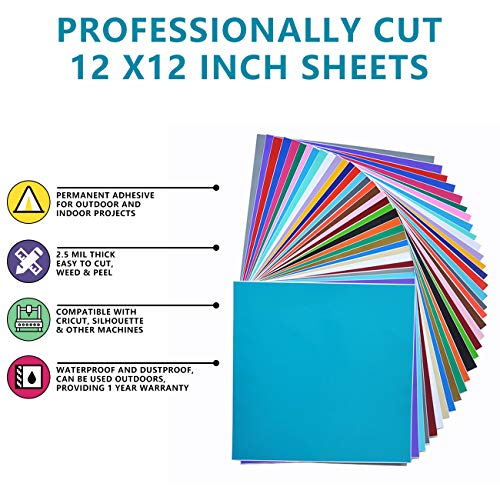 Huaxing Permanent Self Adhesive Vinyl Sheets Pack of 79, 12” X 12...