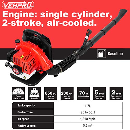 Huily 63cc 2.3Hp High Performance Gas Powered Back Pack Leaf Blowe...