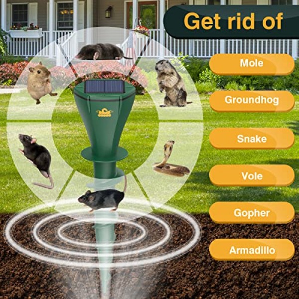 Mole Repellent Screw for Lawns, Mole Traps Solar Powered Outdoor G...