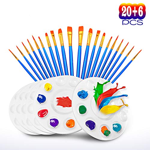 20 Pcs Paint Pallet Brushes with 6 Pcs Paint Trays for Kids and Ad...