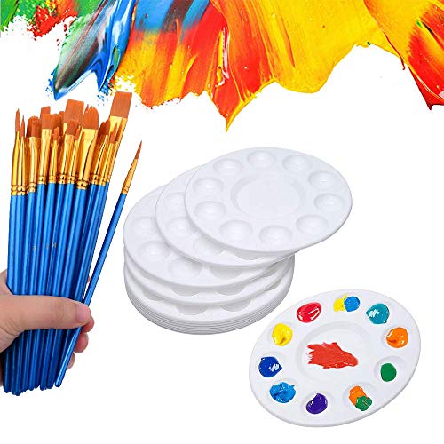 50 Pcs Paint Brushes with 12 Pcs Paint Pallet Trays for Kids and A...