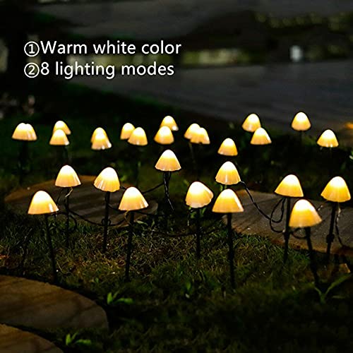 HULPPRE Set of 15pcs Warm White 8 Modes 29.5ft Mini Mushroom Solar...