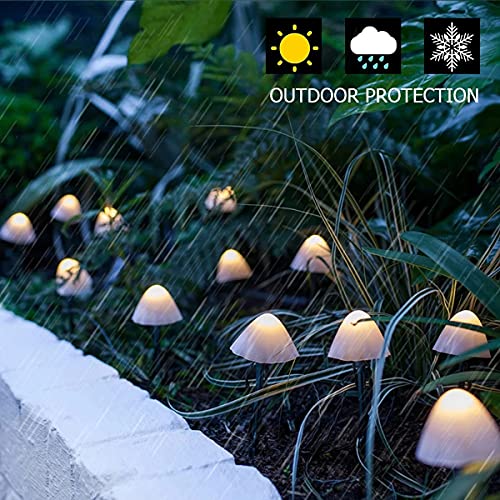 HULPPRE Set of 15pcs Warm White 8 Modes 29.5ft Mini Mushroom Solar...