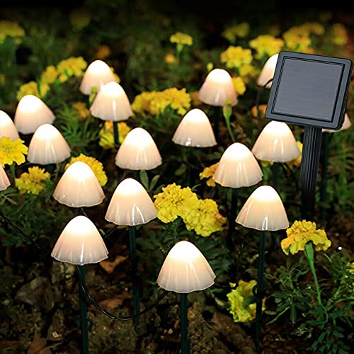 HULPPRE Set of 15pcs Warm White 8 Modes 29.5ft Mini Mushroom Solar...