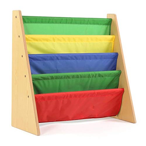 Humble Crew, Natural Wood/Primary Kids Book Rack Storage Bookshelf...