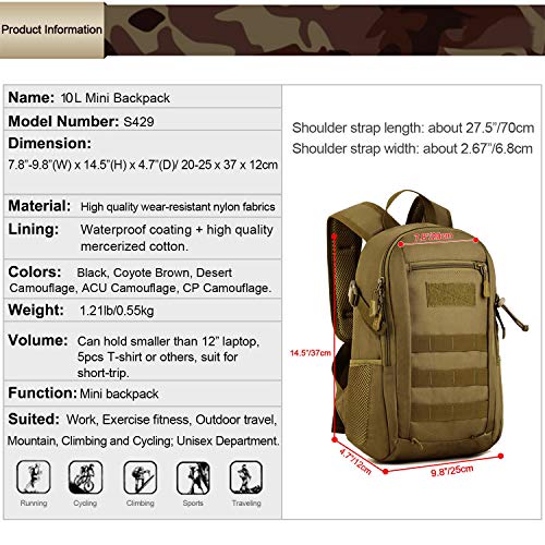 Huntvp 10L Mini Daypack Military MOLLE Backpack Rucksack Gear Tact...