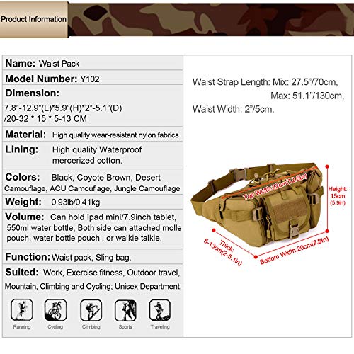 Huntvp Military Fanny Pack Tactical Waist Bag Pack WR Hip Belt Bag...