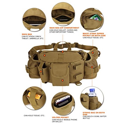 Huntvp Tactical Waist Pack Bag with Water Bottle Pocket Holder Mil...