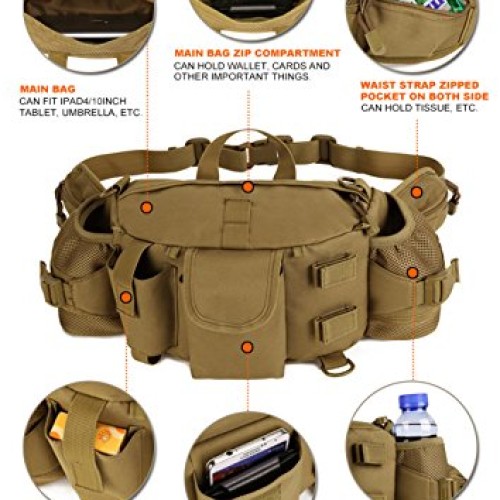 Huntvp Tactical Waist Pack Bag with Water Bottle Pocket Holder Mil...