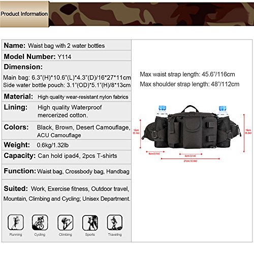 Huntvp Tactical Waist Pack Bag with Water Bottle Pocket Holder Mil...