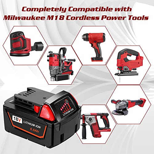 HUSUE 6.5Ah 18V Replacement Battery for Milwaukee M18 Battery, Lit...