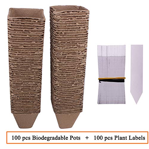 Huvai 100 Pack 3.15 Square Biodegradable Peat Pots Plant Seedling...