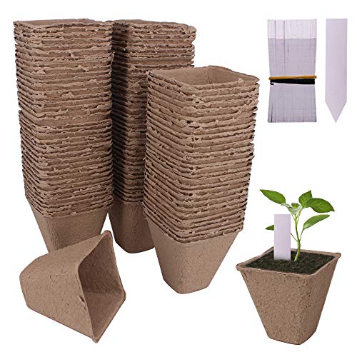 Huvai 100 Pack 3.15 Square Biodegradable Peat Pots Plant Seedling...