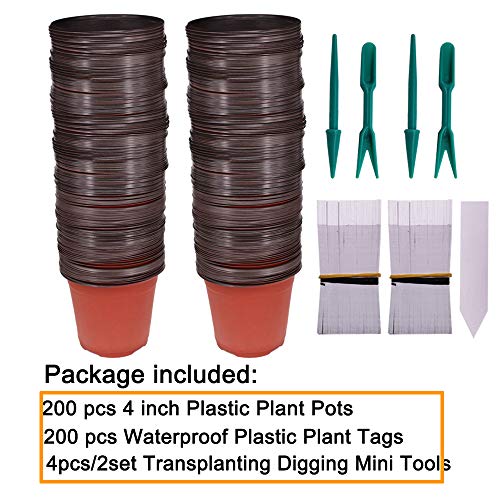 Huvai 200 Pcs 4 Inch Plastic Seedlings Plants Nursery Pots with 20...
