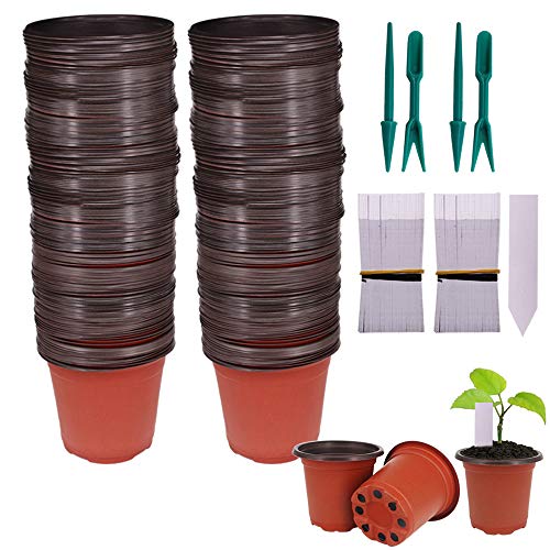 Huvai 200 Pcs 4 Inch Plastic Seedlings Plants Nursery Pots with 20...