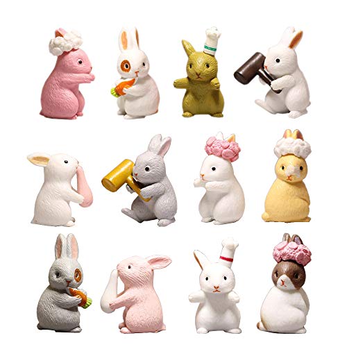 Hvogvok 12 pcs Lovely Rabbits Animal Characters Toys Figurines Pla...