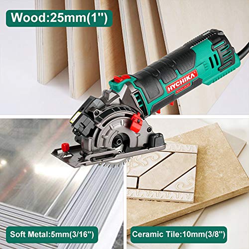 Mini Circular Saw, HYCHIKA Compact Circular Saw Tile Saw with 3 Sa...