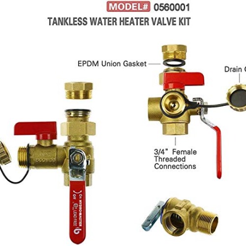 HYDRO MASTER Tankless Water Heater Service Valve Kit with Pressure...