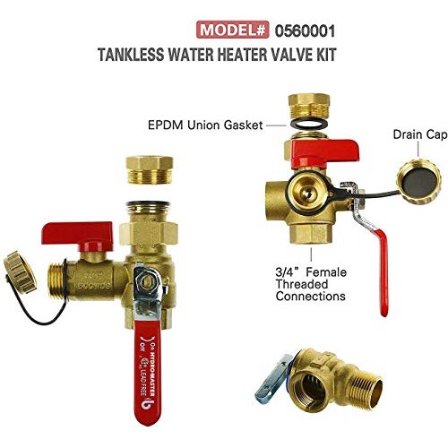 HYDRO MASTER Tankless Water Heater Service Valve Kit with Pressure...