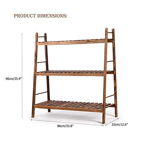 HYNAWIN 3 Tiers Carbonized Wood Plant Stand Shelf Holder Indoor Ou...