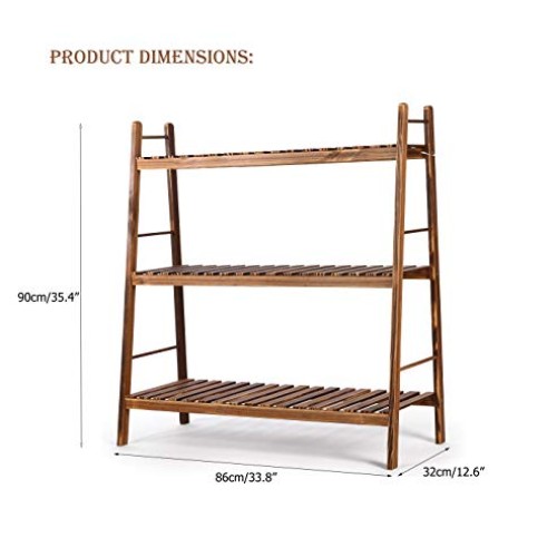 HYNAWIN 3 Tiers Carbonized Wood Plant Stand Shelf Holder Indoor Ou...