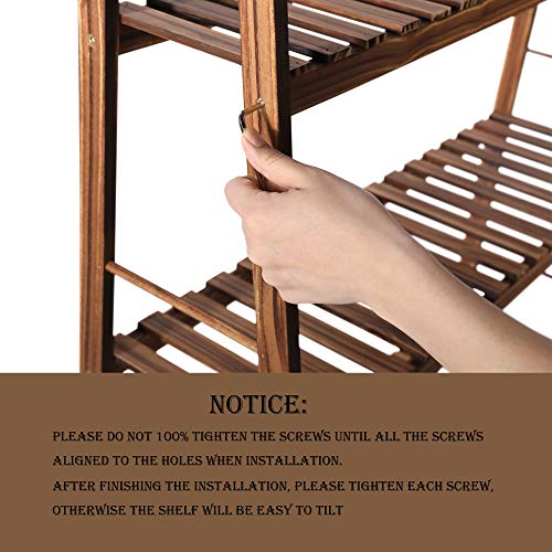 HYNAWIN 3 Tiers Carbonized Wood Plant Stand Shelf Holder Indoor Ou...