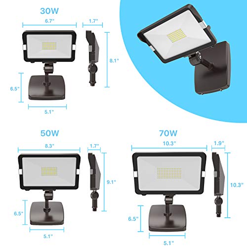 HYPERLITE 2 Pack 70W LED Flood Light Outdoor with Knuckle Mount 50...