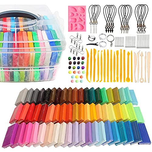 50 Colors Polymer Clay, Multicolor Modeling Soft Clay Kit with 19 ...