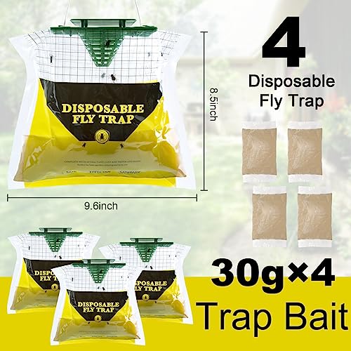 Fly Traps Outdoor Fly Trap Hanging, 4 Natural Pre-Baited Fly Hunte...