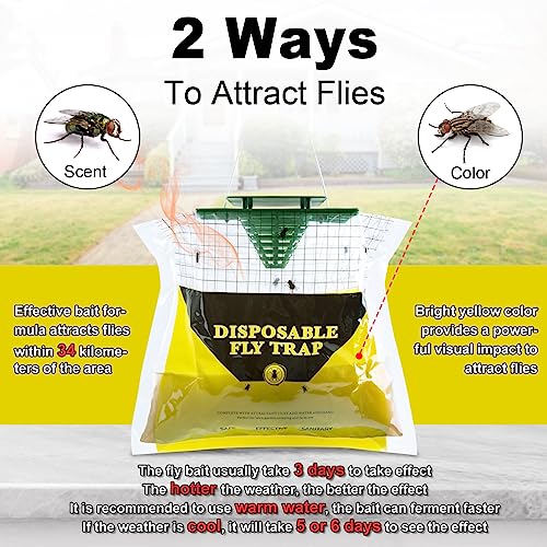 Fly Traps Outdoor Fly Trap Hanging, 4 Natural Pre-Baited Fly Hunte...