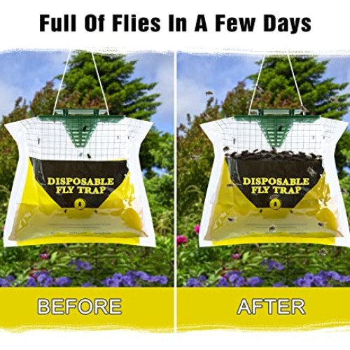 Fly Traps Outdoor Fly Trap Hanging, 4 Natural Pre-Baited Fly Hunte...