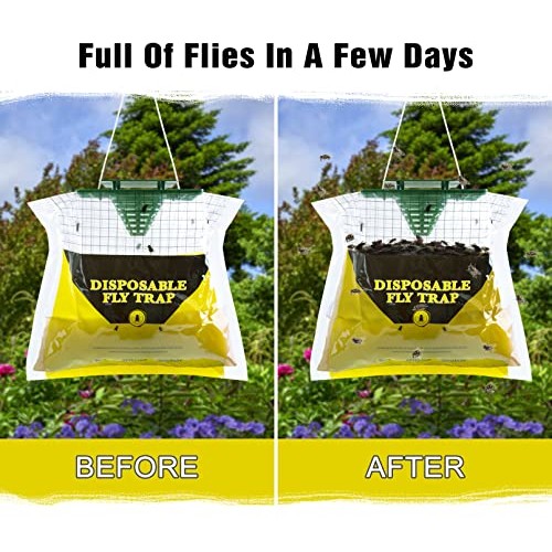 Fly Traps Outdoor Fly Trap Hanging, 4 Natural Pre-Baited Fly Hunte...