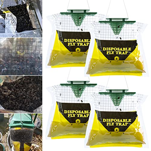 Fly Traps Outdoor Fly Trap Hanging, 4 Natural Pre-Baited Fly Hunte...